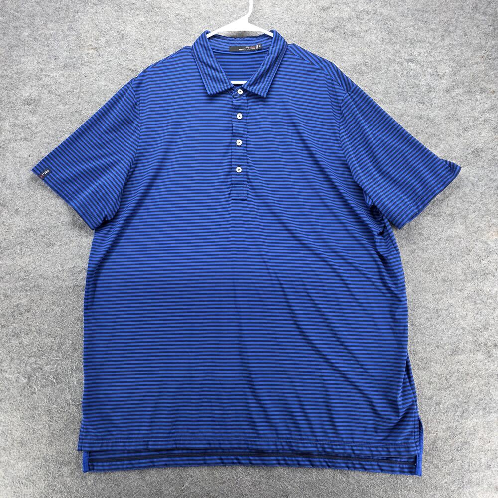 RLX Ralph Lauren Polo Shirt Mens 2XL Blue Striped Relaxed Fit Short Sleeve